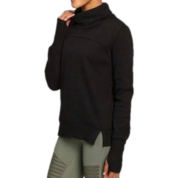 Alo Yoga Haze Long Sleeve  Black Turtleneck Split Hem Sweatshirt - Picture 1 of 12